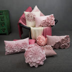 VG|light-pink|3D Flower Throw Pillow Cover Handmade Floral Soft Velvet Lumbar Cushion for Bed Living Room Chair Couch Decor Gold