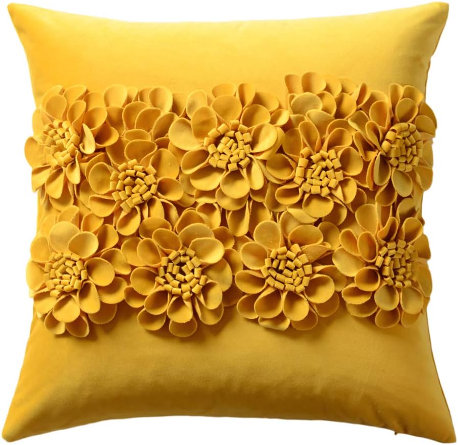 VG|yellow|Handmade 3D Flower Throw Pillow Cover