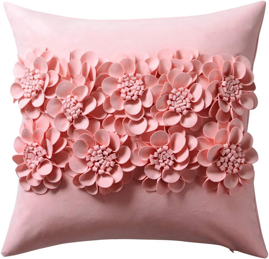 VG|pink|Handmade 3D Flower Throw Pillow Cover