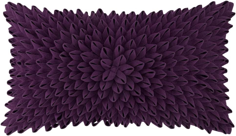 VG|purple|3D Flower Throw Pillow Cover, Velvet, Light Grey