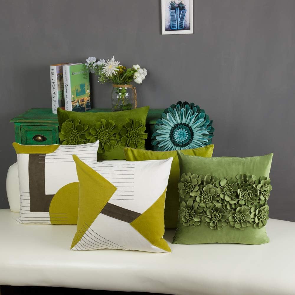 VG|green|Handmade 3D Flower Throw Pillow Cover