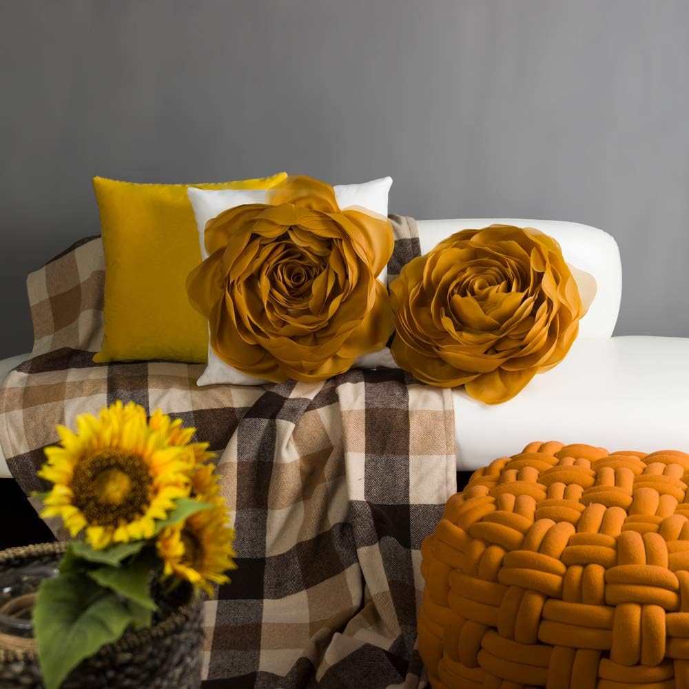 VG|brown|3D Flower Throw Pillow Cover