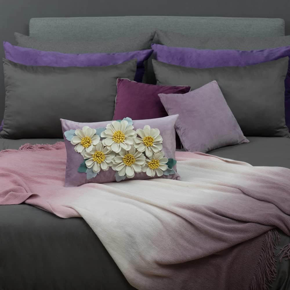 VG|purple|3D Daisy Flower Throw Pillow Cover, White