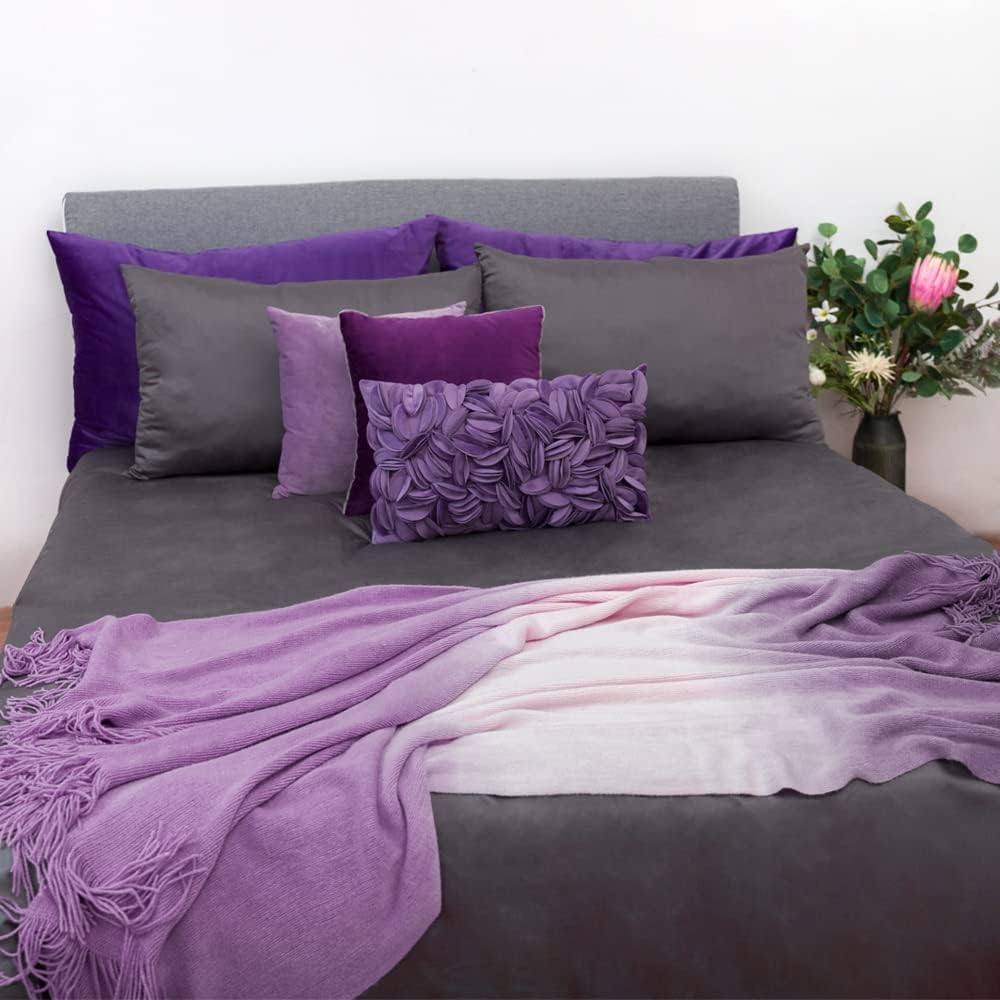 VG|purple-velvet|Handmade 3D Floral Throw Pillow Cover