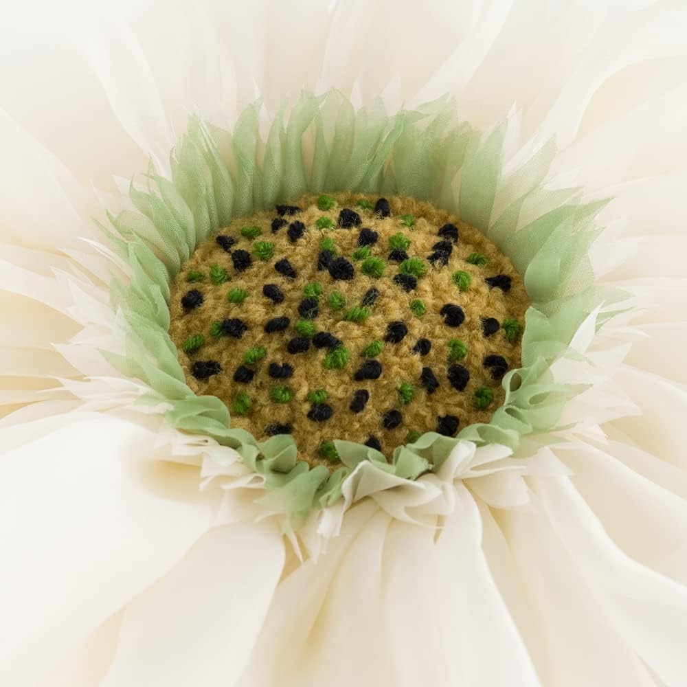VG|creamy-white|3D Flower Throw Pillow Cover Decorative Round Daisy Shaped Cushion Floral Pillowcase for Bed Sofa Couch Living Room