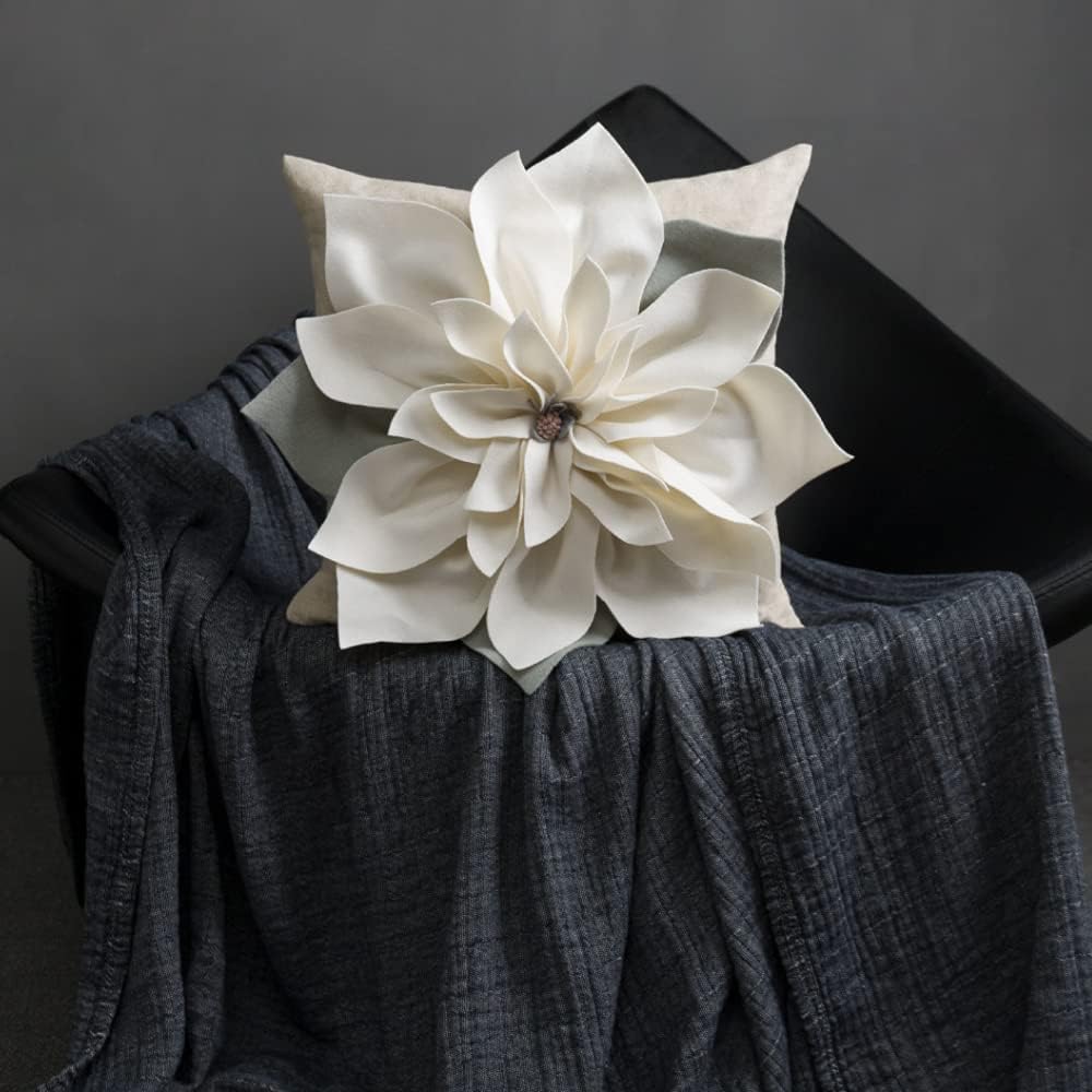 VG|beige|Luxury 3D Flower Throw Pillow Cover