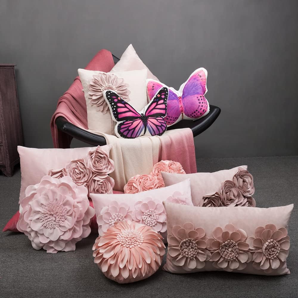 VG|rose-red|3D Butterfly Throw Pillow, Hot Pink