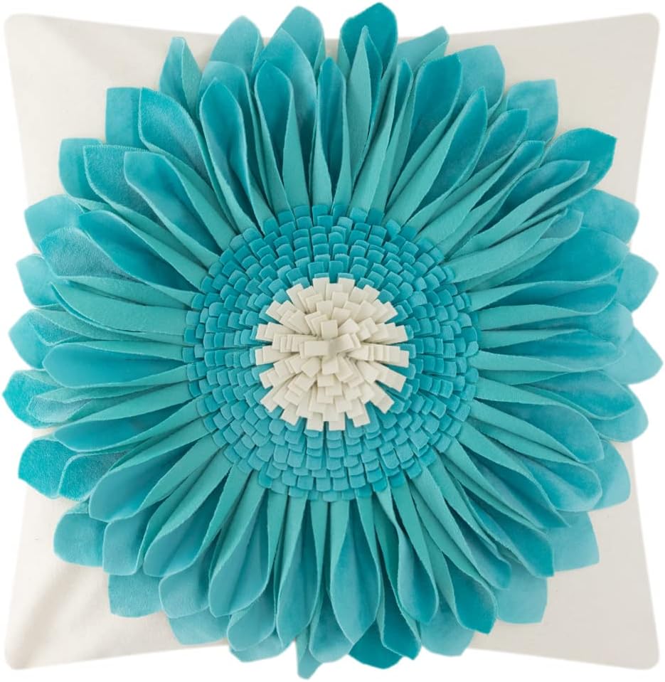 3D Sunflowers Throw Pillow Cover Wine Red - Blue-teal Blue*beige Canvas