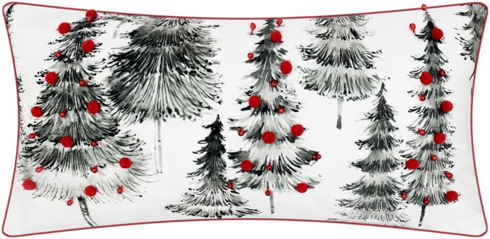 Christmas Trees Throw Pillow Cover Red Ball Pillow Case Festive Decorative Cushion Covers for Sofa Couch Home Holiday - 27" x 14" (Pack of 1) / Multiple