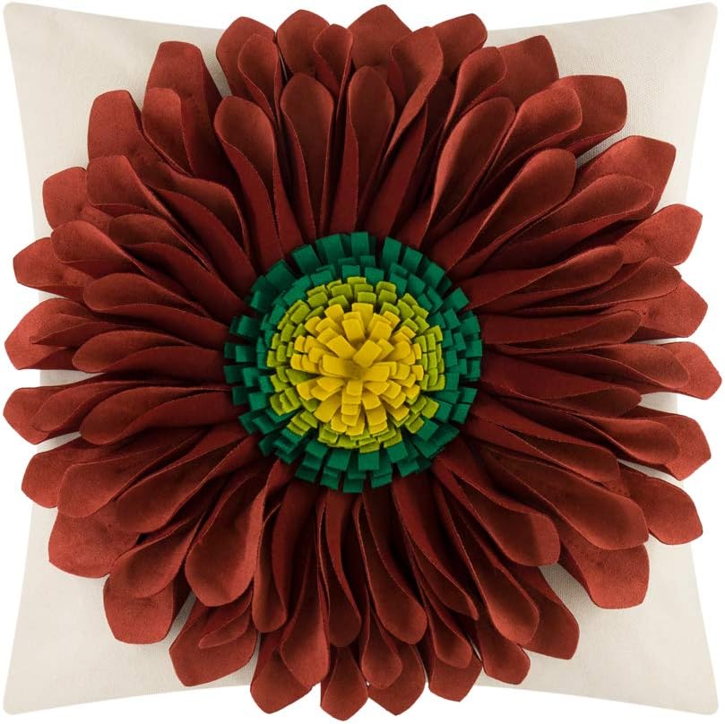 3D Sunflowers Throw Pillow Cover Wine Red - Red-dark Red*beige Canvas