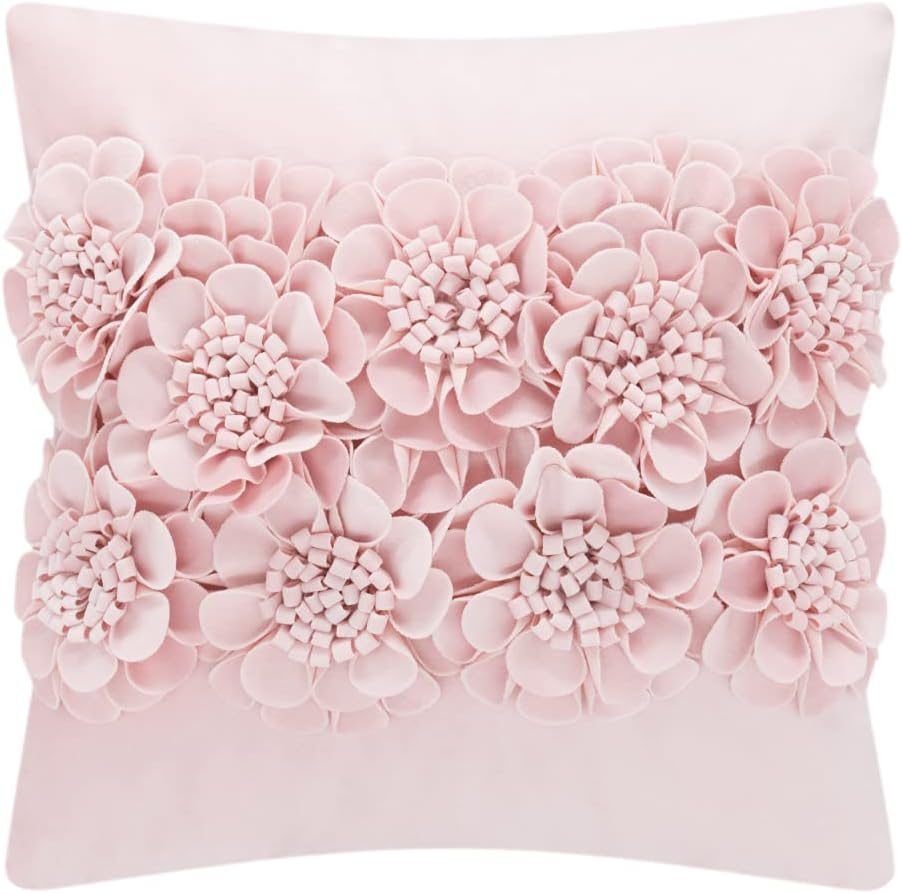 VG|light-pink|Handmade 3D Flower Throw Pillow Cover