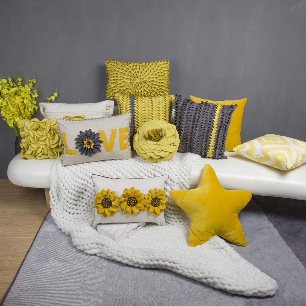 3D Sunflower Love Applique Throw Pillow Case, '', Yellow