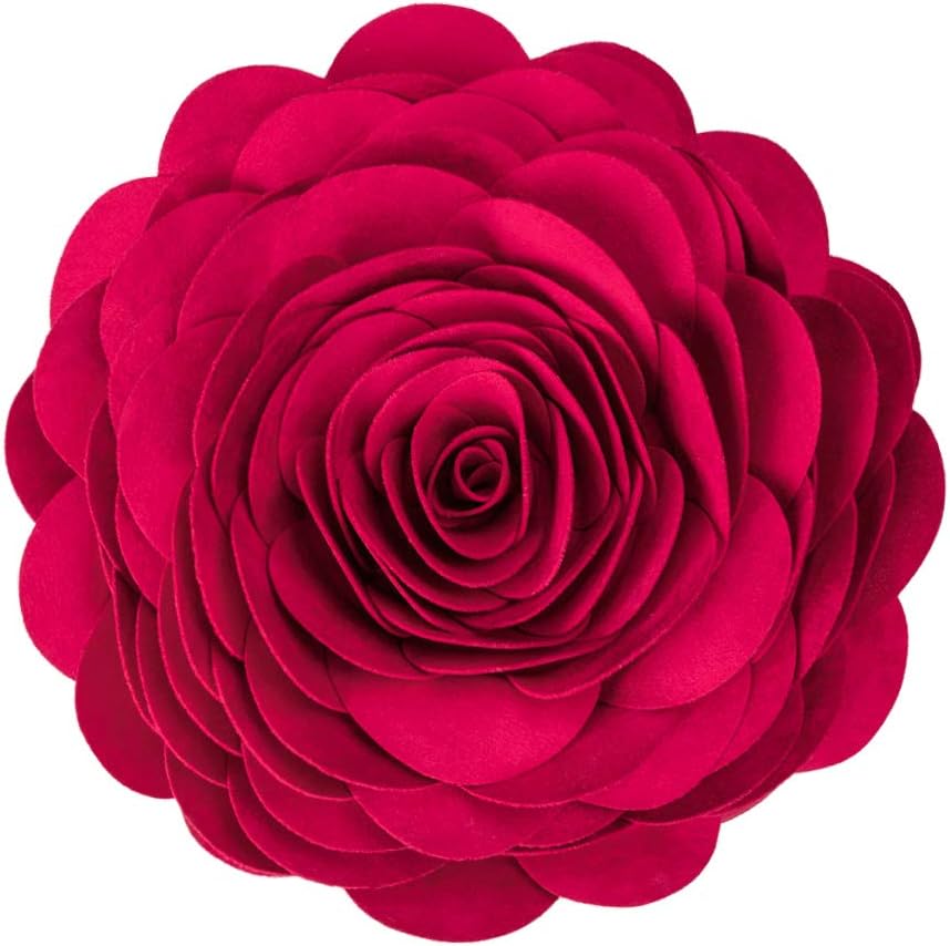 VG|suederosered|Handmade 3D Flower Throw Pillow Round Cushion