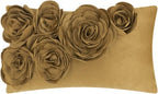 VG|golden-brown|3D Flower Throw Pillow Cover Handmade Floral Soft Velvet Lumbar Cushion for Bed Living Room Chair Couch Decor Gold
