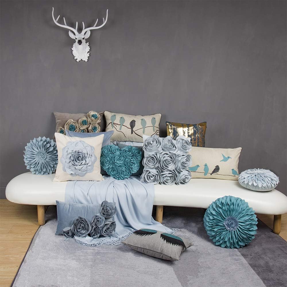 Cute Birds Throw Pillow Cover Lumbar Accent Cushion Embroidered Pillowcase for Home Sofa Bed Living Room Dark Blue Orange Beige