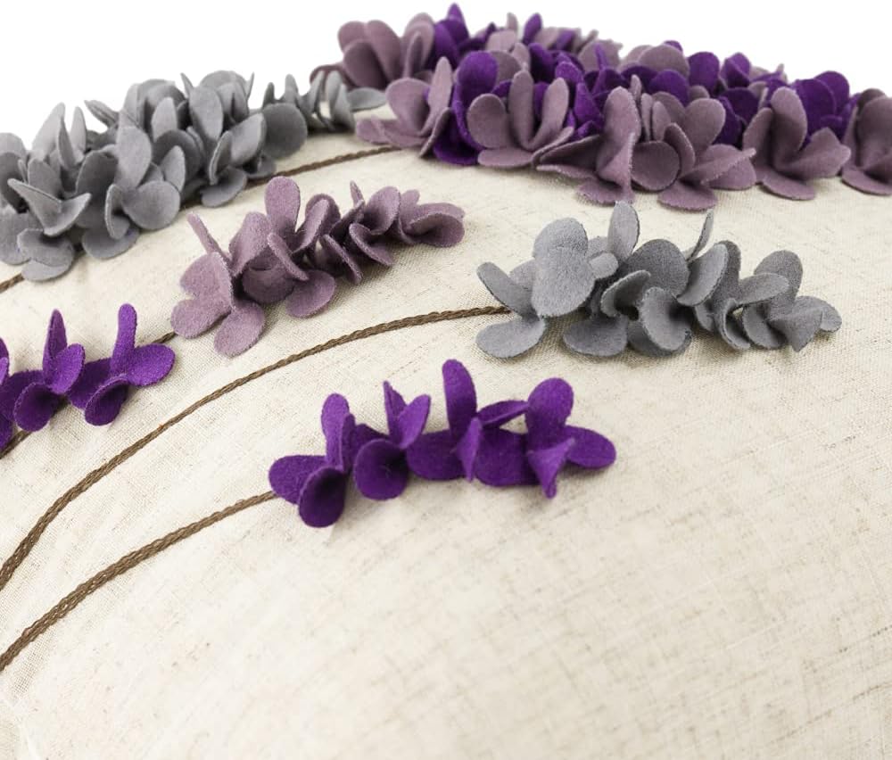 Stereo Flower Throw Pillow Covers Decorative Lavender Accent Pillow Cases Aesthetic Beige Cushion for Couch Bed Home Sofa Living Room Decor Purple Gray