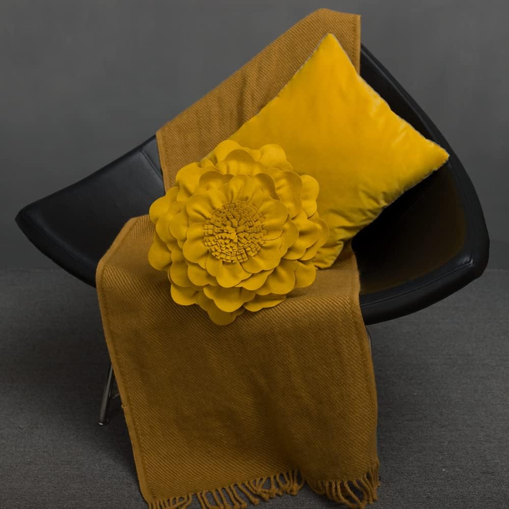 VG|yellow|Flower Throw Pillow Cover Decorative Round Pillowcase Floral Cushion for Bed Sofa Couch Car Decor
