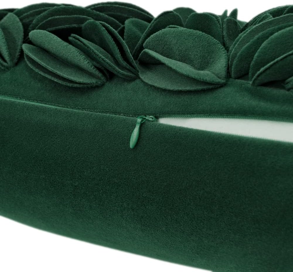VG|dark-green-persian-velvet|Handmade 3D Floral Throw Pillow Cover