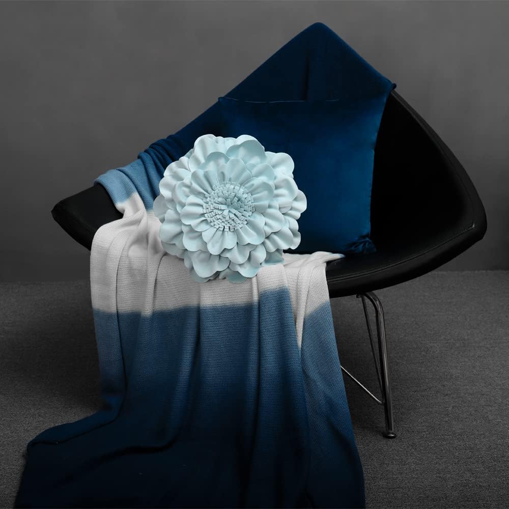 VG|sky-blue|Flower Throw Pillow Cover Decorative Round Pillowcase Floral Cushion for Bed Sofa Couch Car Decor