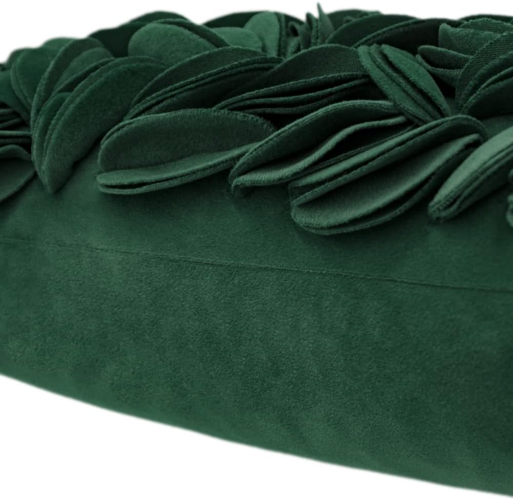 VG|dark-green-persian-velvet|Handmade 3D Floral Throw Pillow Cover