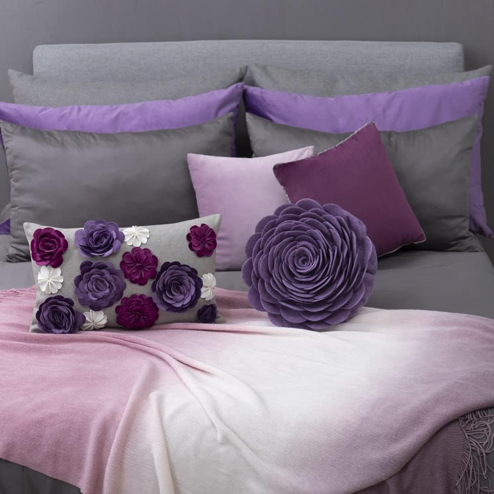 VG|purple|Handmade 3D Flower Throw Pillow Round Cushion