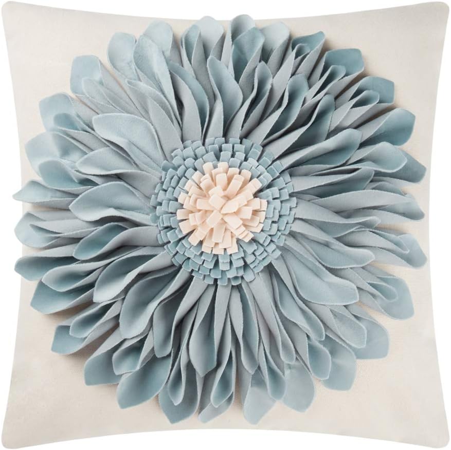 3D Sunflowers Throw Pillow Cover Wine Red - Blue-dusty Blue*beige Canvas