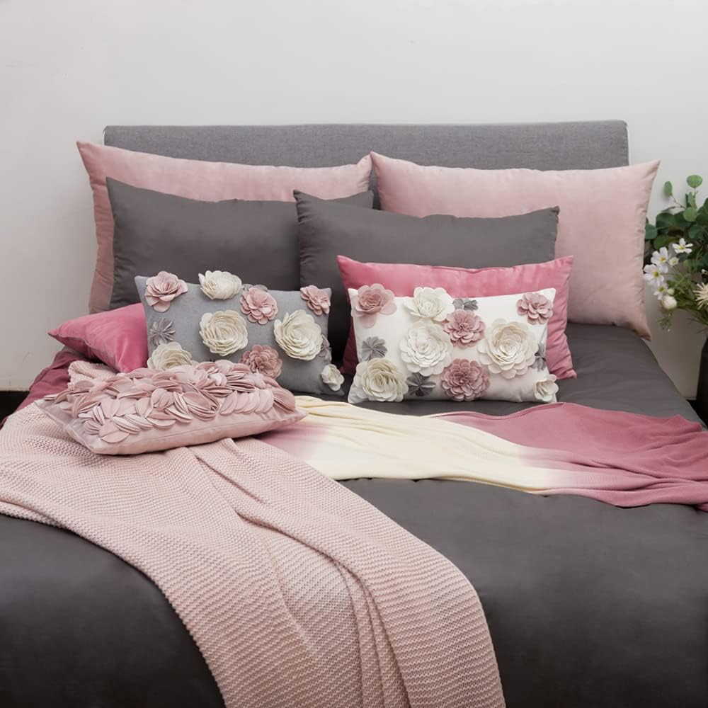 VG|colorful-faux-wool,pink-velvet|3D Flower Throw Pillow Cover, Colorful
