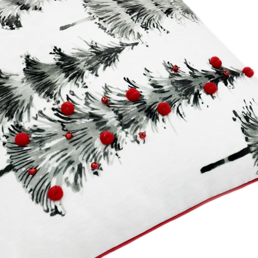 VG|right-ball|Christmas Trees Throw Pillow Cover Red Ball Pillow Case Festive Decorative Cushion Covers for Sofa Couch Home Holiday