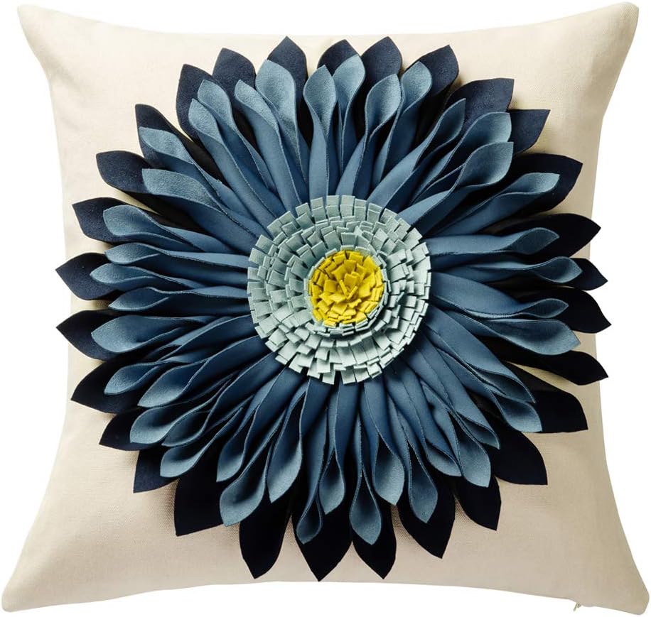 3D Sunflowers Throw Pillow Cover Wine Red - Blue-navy Blue*beige Canvas