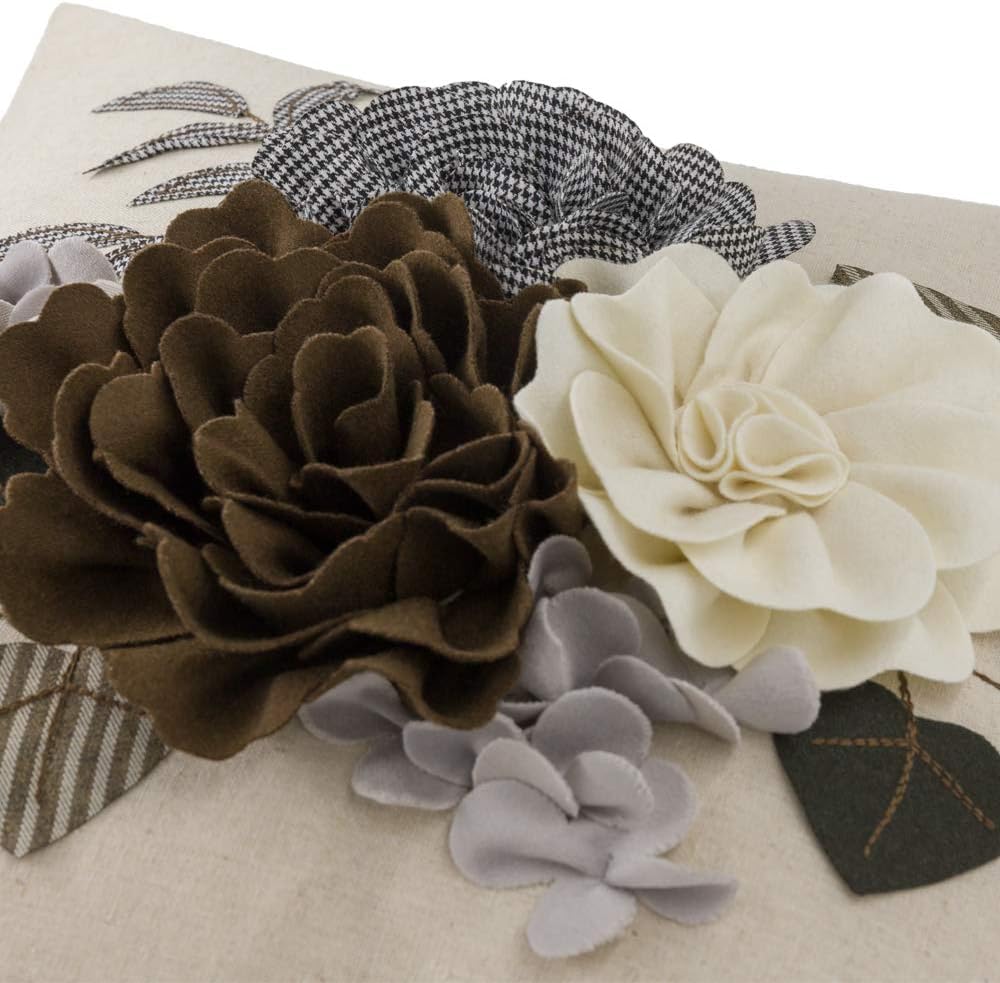 Decorative 3D Flower Throw Pillow Cover Handmade Floral Accent Cushion Case for Living Room Sofa Couch Chair Gray