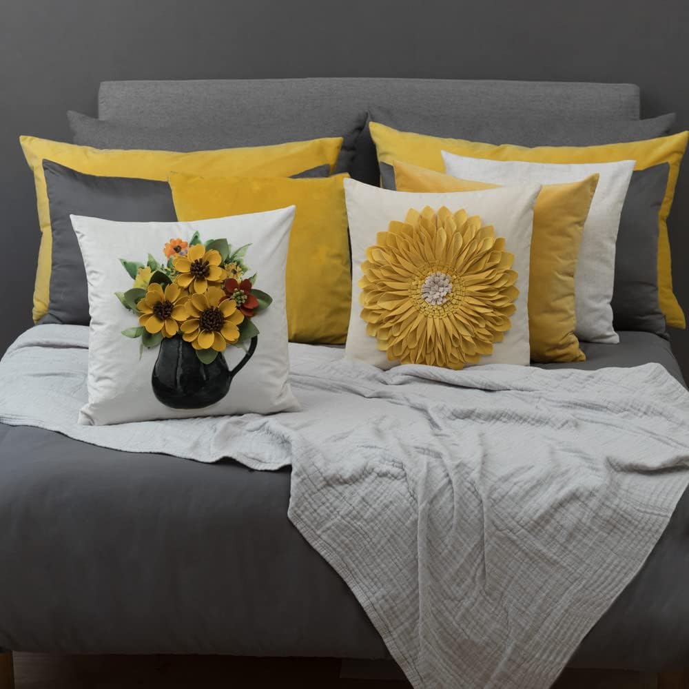 VG|yellow-flowerpot|Decorative 3D Flower Throw Pillow Covers