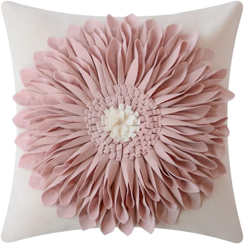 3D Sunflowers Throw Pillow Cover Wine Red - Pink-rose Pink*white Canvas