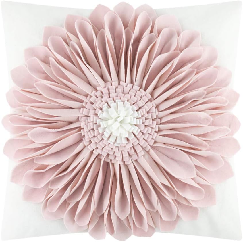 3D Sunflowers Throw Pillow Cover Wine Red - Pink- Light Pink*white Canvas