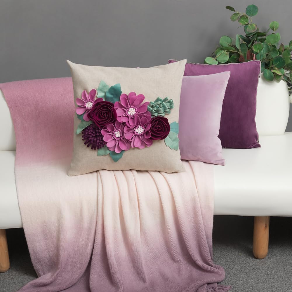 VG|hot-pink|3D Flower Throw Pillow Cover Aesthetic Decorative Floral Accent Pillow Colorful Cushion for Bed Living Room Couch Office Decor Beige Green