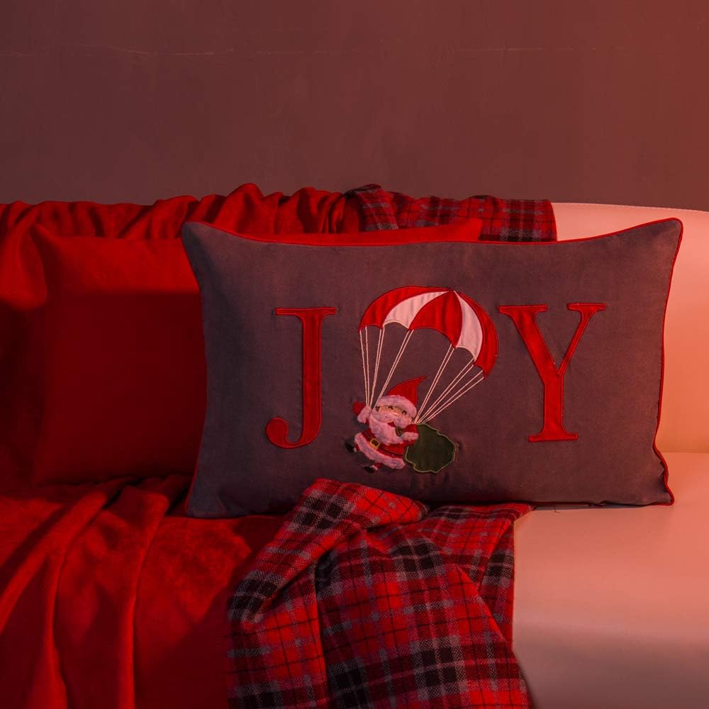 Charistams Decorative Throw Pillow Cover Santa Claus Accent Pillow Case Joy Cushion Cover for Festival Sofa Couch Home Decor