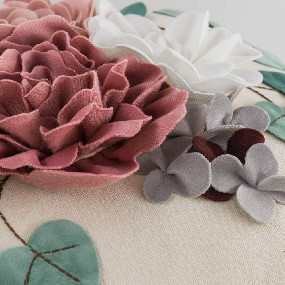VG|pink|Decorative 3D Flower Throw Pillow Cover Handmade Floral Accent Cushion Case for Living Room Sofa Couch Chair Gray
