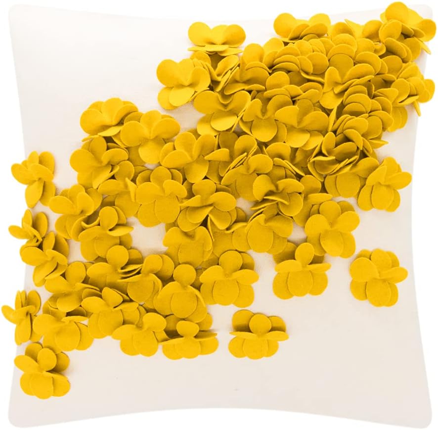 VG|yellow|Handmade 3D Flower Throw Pillow Covers Decorative Aesthetic Floral Accent Pillow Cases Stereo Cushion for Couch Living Room Bed Chair Decor Beige
