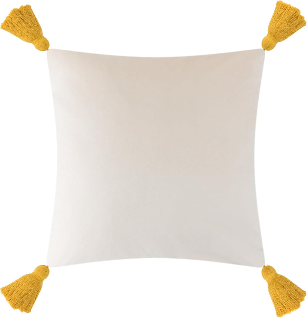 Velvet Throw Pillow Cover with Sunflower Design, Yellow and Green