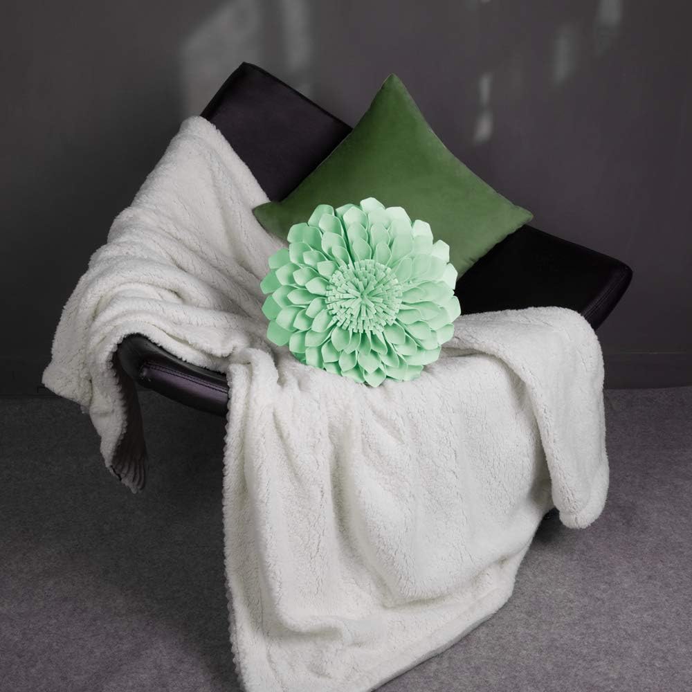 VG|mint|3D Flower Throw Pillow Cover Decorative Round Cushion Floral Accent Pillowcase for Bedroom Living Room Bed Couch Pink Velvet