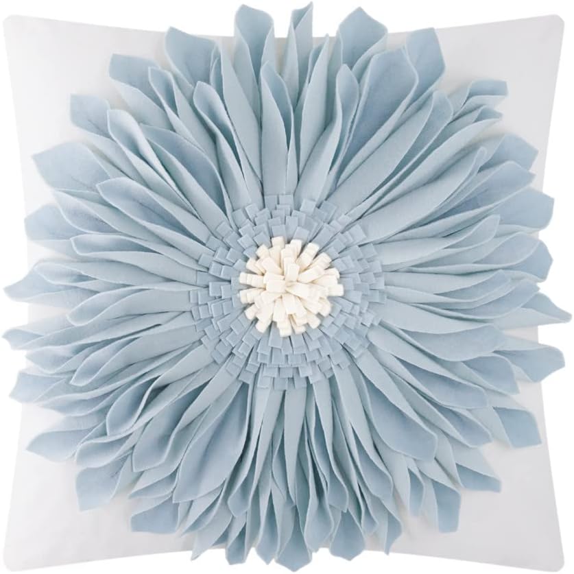 3D Sunflowers Throw Pillow Cover Wine Red - Blue-light Blue*white Canvas