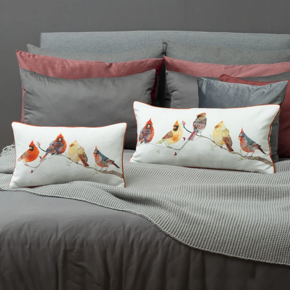 VG|yellow-with-5-birds|Cute Birds Throw Pillow Cover Lumbar Accent Cushion Embroidered Pillowcase for Home Sofa Bed Living Room Dark Blue Orange Beige