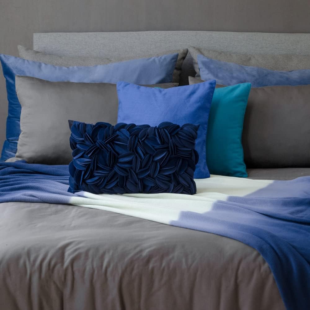 VG|navy-blue-persian-velvet|Handmade 3D Floral Throw Pillow Cover