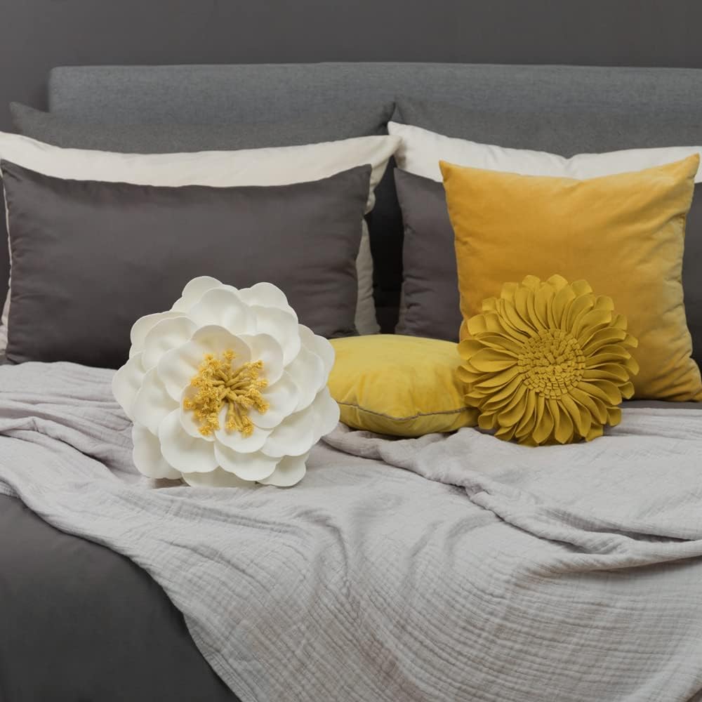 VG|vivid-white|Flower Throw Pillow Cover Decorative Round Pillowcase Floral Cushion for Bed Sofa Couch Car Decor