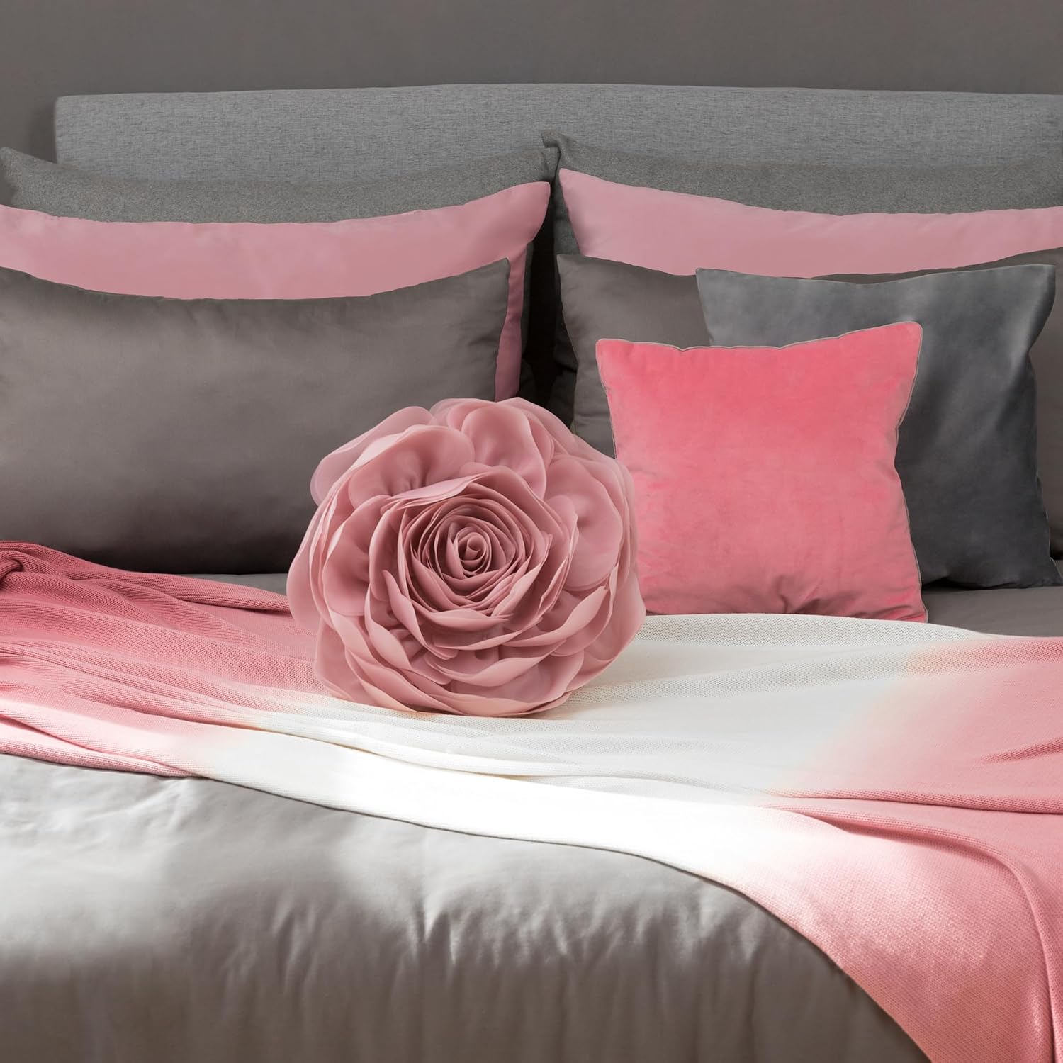 VG|rose-gold|3D Flower Throw Pillow Cover