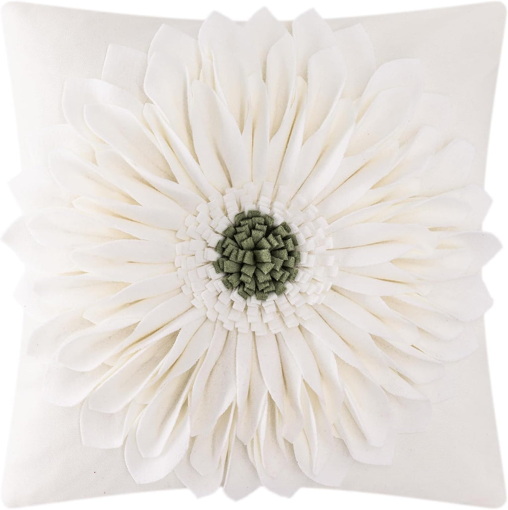 3D Sunflowers Throw Pillow Cover Wine Red - White-creamy White*beige Canvas