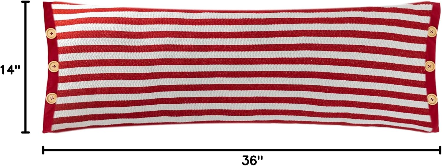 VG|red|Hand Sewn Button Lumbar Throw Pillow Cover