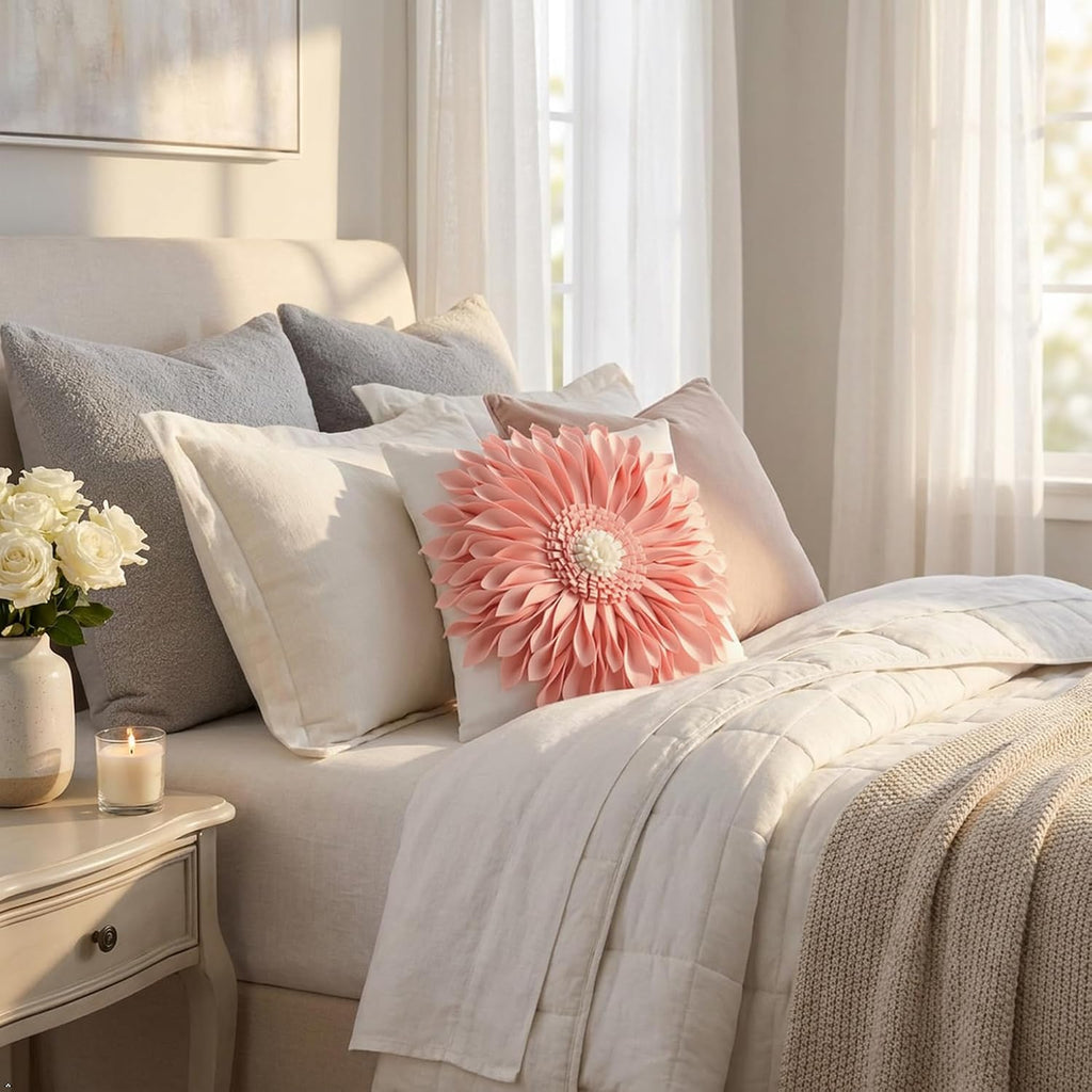 VG|pink-pink-white-velvet|3D Sunflowers Throw Pillow Cover Wine Red