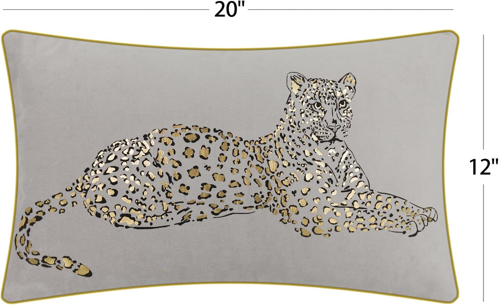 Leopard Print Throw Pillow Cover Decorative Velvet Cushion with Gold Foil Printing for Bed Couch Chair Car