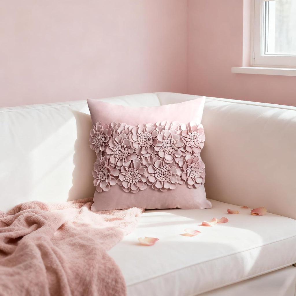 VG|dusty-pink|Handmade 3D Flower Throw Pillow Cover