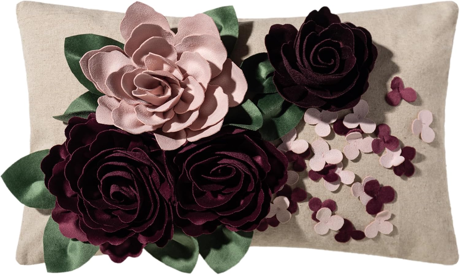 Vintage 3D Flower Throw Pillow Cover - Burgundy